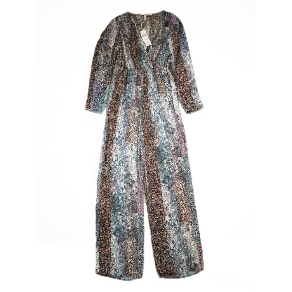 BCBGeneration Jumpsuit Wide Leg V Neck Chiffon Longsleeve Multicolor XS $118